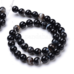 天然石黒瑪瑙ビーズ連売り  染め＆加熱  ラウンド  ブラック  8mm  穴：1mm  約46~48個/連  14.57~14.96インチ（37~38cm）&nbsp;X-G-R412-19-8mm