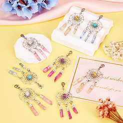 8Pcs 4 Colors Alloy Woven Net/Web with Gemstone Pendants Decorations&nbsp;HJEW-TA0001-30