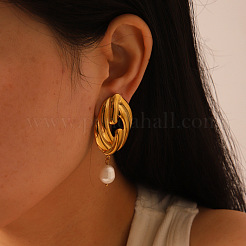 304 Stainless Steel Freshwater Pearl Dangle Stud Earrings for Women&nbsp;EE7584