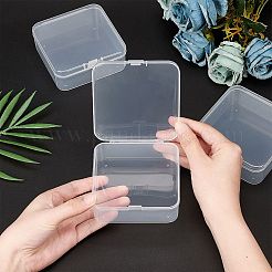 クリアプラスチックビーズ収納ケース  ヒンジ付き蓋付き  フリップカバー  正方形  ホワイト  9.5x9.5x3.5cm  インナーサイズ：9x9センチメートル&nbsp;CON-WH0074-63E