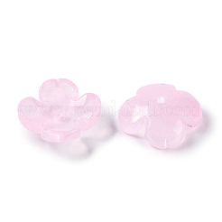 ベーキングペイントガラスビーズキャップ  4  - 花びらの花  パールピンク  12x12x4.5mm  穴：1.4mm&nbsp;GLAA-S202-04C