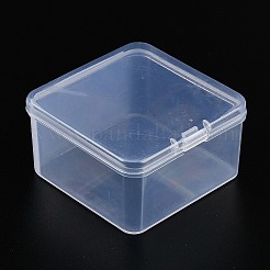 ヒンジ付き蓋付きプラスチックビーズ容器  正方形  透明  6.65x6.5x3.55cm  内寸：6.1x6.1cm。&nbsp;CON-Z007-02C