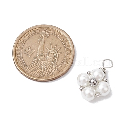 真鍮銅線で巻かれたペンダント  ガラスパールと  菱形  プラチナ  22.5x15x7mm  穴：4mm&nbsp;PALLOY-JF03046-02