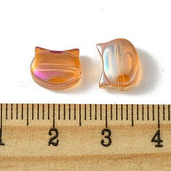 電気メッキガラスビーズ  フル虹メッキ  猫の形  チョコレート  8x10x5mm  穴：1.2mm&nbsp;EGLA-Z005-FR02