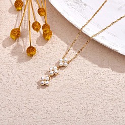 シェル パール ビーズ フラワー ペンダント ネックレス 女性用  925 スターリングシルバー チャーム ネックレス ダングル ギフト クリスマス 誕生日  ゴールドカラー  15.75インチ（40cm）&nbsp;JN1061A
