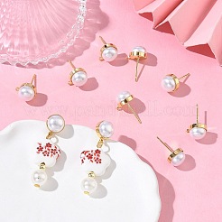 SHEGRACE Brass ABS Imitation Pearl Half Round Stud Earring Findings&nbsp;XGR0100G-119G