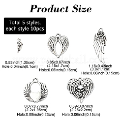 50pcs5スタイルチベットスタイルアロイペンダント  カドミウムフリー＆鉛フリー  ウイング  アンティークシルバー  13~30x5~22x1.5~3.5mm  穴：1~2.3mm  10個/スタイル&nbsp;TIBEP-YW0001-85