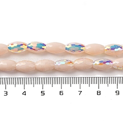 ABカラーメッキ電気メッキビーズ連売り  多面カット  オーバル  桃パフ  10x6mm  穴：1.2mm  約60個/連  24.02''（61センチメートル）&nbsp;X-EGLA-H104-03B