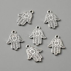 チベットスタイルの合金チャーム  ハムサの手/ミリアムの手とダビデの星  アンティークシルバー  23x17.5x1.5mm  穴：1.8mm&nbsp;FIND-CJC0006-12AS