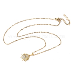Brass Micro Pave Clear Cubic Zirconia Sun Pendant 304 Stainless Steel Chain Necklaces for Women&nbsp;NJEW-D341-06G