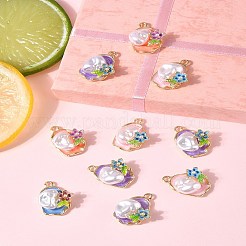 10本合金エナメルペンダント  ABSの模造パールと  花とオーバル  ラックめっき  長持ちメッキ  鉛フリー＆カドミウムフリー＆ニッケルフリー  ゴールドカラー  ミックスカラー  26.5x20.5x8.5mm  穴：3mm&nbsp;ENAM-FS0003-24