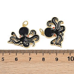 真鍮製エナメルペンダント  丸カン付き  ラックめっき  18KGP本金メッキ  鉛フリー＆カドミウムフリー  長持ちメッキ  タコチャーム  ブラック  18x24x2mm  穴：3.4mm&nbsp;KK-L240-01G-B02