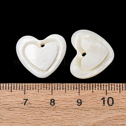天然淡水貝の彫刻ペンダント  ハートチャーム  ホワイト  16x18.5x3.5mm  穴：1.5mm&nbsp;SHEL-K006-70B