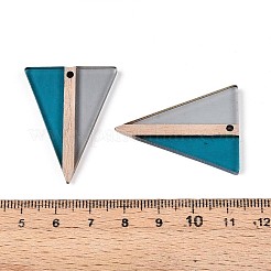 透明樹脂＆ウッドペンダント  三角形  ツートン  スチールブルー  36.5~37x27.6x3.4mm  穴：2mm&nbsp;RESI-T057-60A