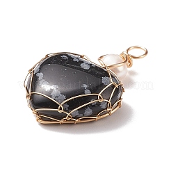 Natural Snowflake Obsidian & Freshwater Pearl Pendants&nbsp;PALLOY-JF01661-02