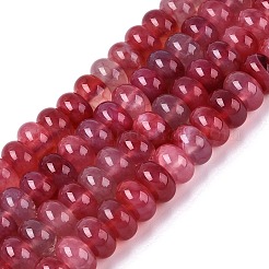天然石瑪瑙ビーズ連売り  滑らかなロンデル  染め  サクランボ色  10~10.5x5.5~6mm  穴：0.7~1.2mm  約61~69個/連  14.37~15.55インチ（36.5~39.5cm）&nbsp;G-Q613-01E-08