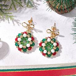 Christmas Wreath Glass Seed Beads Bracelets & Pendant Necklaces & Stud Earrings Sets&nbsp;SJEW-MZ00013