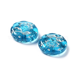 メッキクリアアクリルビーズ  ライン入り  花柄とフラットラウンド  ディープスカイブルー  17.5~18x5~5.5mm  穴：1.8mm  約399個/500g&nbsp;OACR-G016-27I