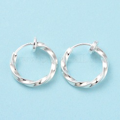 女性用電気メッキ真鍮ツイストチューブラーフープピアス  銀  12.5x4mm  ピン：0.7mm&nbsp;EJEW-G299-01B-S