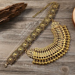 エスニックスタイルの亜鉛合金コインタッセルステートメントビブネックレス（女性用）  アンティーク黄金  11.02インチ（28cm）&nbsp;FS-WGFF897-01