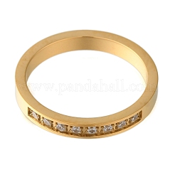 Ion Plating(IP) 304 Stainless Steel Micro Pave Clear Cubic Zirconia Finger Rings for Women&nbsp;RJEW-B066-07G