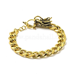 Men's Alloy Curb Chain Bracelet with Dragon Head Clasp&nbsp;BJEW-A129-05AG