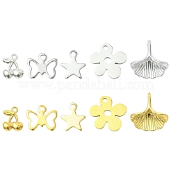 201/304ステンレススチールチャーム5スタイル5個  混合図形  18KGP本金メッキ  10x8x0.8mm  穴：1.4mm&nbsp;STAS-YW000-40G