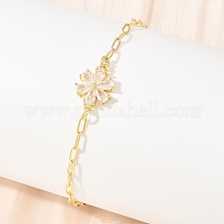 Brass Pave Cubic Zirconia Flower Link Bracelets for Women&nbsp;KK-CBA68DA-07B-G
