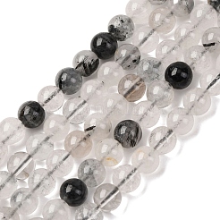 天然トルマリンクォーツ/ブラックルチルクォーツビーズ連売り  ラウンド  6~7mm  穴：0.7mm  約63個/連  15.16インチ（38.5cm）&nbsp;G-E558-04-6mm