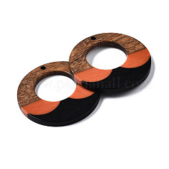 樹脂＆ウォールナットウッドペンダント  リング  カラフル  38x3mm  穴：2mm&nbsp;RESI-S389-063