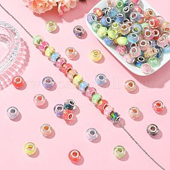 ドローベンチ樹脂ヨーロピアンラージホールビーズ100個  ロンデル  ダブルシルバーカラーメッキ真鍮コア付き  ミックスカラー  13.5x9mm  穴：4.5mm&nbsp;DACR-CJ0001-01