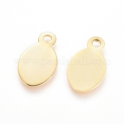 304ステンレススチール製刻印入りブランクタグペンダント  フラットオーバル  ゴールドカラー  13x7x0.8mm  穴：1.5mm&nbsp;X-STAS-P134-12G