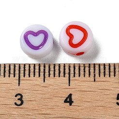 不透明なアクリルビーズ  クラフトスタイル  ハート付きフラットラウンド  ミックスカラー  6.5x3.5mm  穴：1.6mm  約4500個/500g&nbsp;SACR-P031-21A