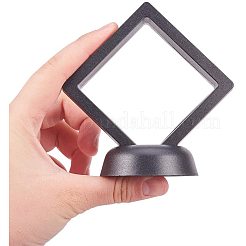 プラスチックフレームスタンド  透明なメンブレン付き  リングのために  ペンダント  ブレスレットジュエリーディスプレイ  菱形  ブラック  6.9x6.9x5.4cm&nbsp;PH-ODIS-G015-01