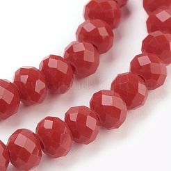ガラスビーズ連売り  模造翡翠ガラス  多面カット  ロンデル  レッド  6x4~5mm  穴：0.8~1mm  約80~85個/連  36~38cm&nbsp;GLAA-K027-05A