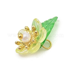 5PCSアクリルパーツ  金色の真鍮の金具と模造真珠のアクリルビーズ付き  葉と花  ミックスカラー  11x19x12mm  穴：2.5mm  5個/セット&nbsp;PALLOY-JF02962