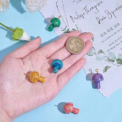 7色の天然クォーツペンダント7個。  ライトゴールドメッキ合金ループと天然オパール付き  染め＆加熱  きのこチャーム  ミックスカラー  26.5x16mm  穴：2mm  1pc /カラー&nbsp;G-SZ0002-21