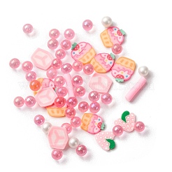手作りのポリマー粘土カボションとプラスチックビーズ、DIYジュエリー作りの金具  混合図形  ピンク  2~8x2~7x0.5~5.5mm&nbsp;CLAY-B007-04D