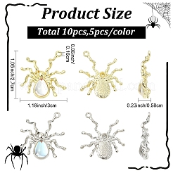 10色ハロウィンラックメッキ合金ペンダント2個。  クモのチャーム  ライラック樹脂ビーズ付き  カドミウムフリー＆鉛フリー  プラチナ·ゴールデン  30x27x5.8mm  穴：1.6mm  5個/カラー&nbsp;FIND-YW0012-28