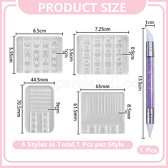 4個4スタイルのシリコーン型  刻まれた型  プラスチック製ネイルアートブラシペン1本付き  透明  13.5x1cm&nbsp;MRMJ-HY0001-45