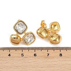 304ステンレススチールマイクロパヴェクリアキュービックジルコニアスタッドピアス  正方形  ゴールドカラー  20x21mm&nbsp;EJEW-V014-02G