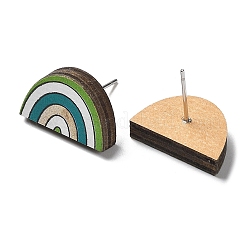 Printing Wood Stud Earrings for Women&nbsp;EJEW-B028-04A