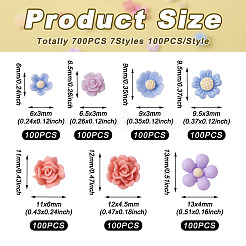 700個7スタイル不透明樹脂カボション  花  ミックスカラー  ミックスカラー  6~13x6~13x3~6mm  100個/スタイル&nbsp;CRES-CD0001-07