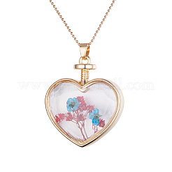 Fashion Dried Flower Alloy Glass Locket Pendant Necklaces&nbsp;NJEW-TA0001-05A