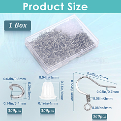 304ステンレススチール製フレンチピアスフック300個  フラットピアスフック  耳ワイヤー  丸カン300個とプラスチック製イヤーナット300個付き。  ステンレス鋼色  14x17x2mm  穴：2mm  21ゲージ  ピン：0.7mm&nbsp;STAS-SP0001-35