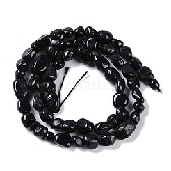 天然石トルマリンビーズ連売り  ナゲット  ブラック  6~12x4~8mm  穴：0.8mm  15.35''（39センチメートル）&nbsp;G-P433-05A-01