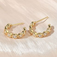 Brass Micro Pave Clear Cubic Zirconia Stud Earrings&nbsp;EJEW-G452-07G