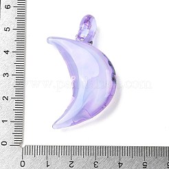 手作りランプワークペンダント  月/フラットラウンドいチャーム  ライラック  48x28x12mm  穴：3mm&nbsp;LAMP-R001-06E