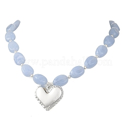 Acrylic Heart Pendant Oval Imitation Gemstone Beaded Necklaces for Women&nbsp;NJEW-JN06479-02