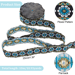 ポリエステル製エスニック調花刺繍レースリボン  DIYの衣類アクセサリー  スチールブルー  1-1/4インチ（33mm）&nbsp;OCOR-WH0067-48C